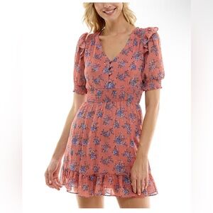 B. Smart Pink Ruffled Smocked Sundress